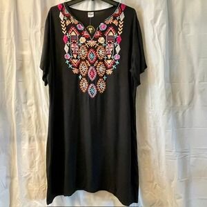 Shoreline Sz 2XL Embroidered Tunic Shift Dress V-Neck Boho Folk Moroccan NEW